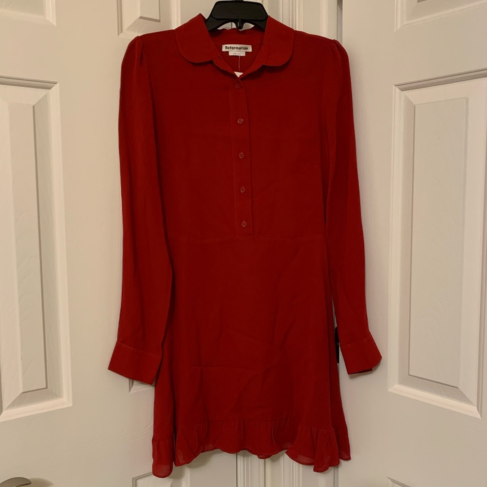 Reformation Lady Ruffle Hem Long Sleeve Minidress - Picture 6 of 9